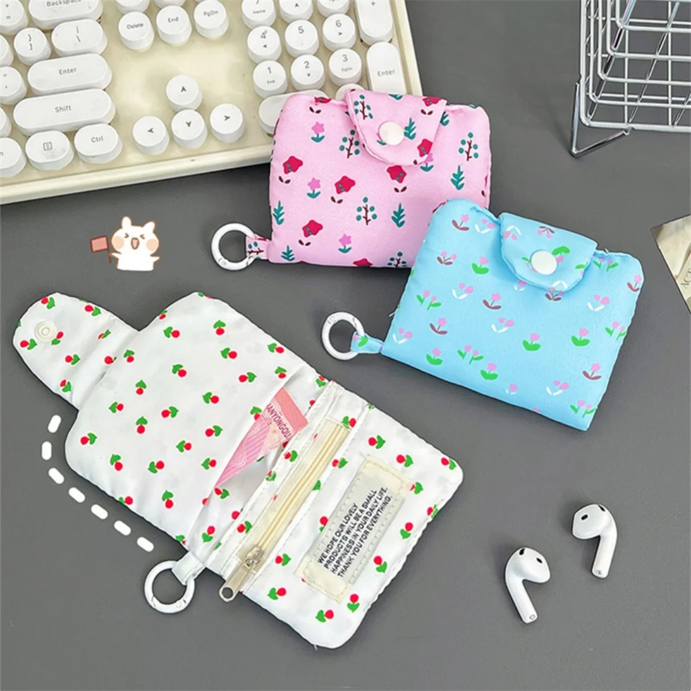 

Floral Print Coin Purse Portable Hanging Decoration Card Holder Bag Lightweight Simple Cloth Wallet For Girls Travel Small Bag