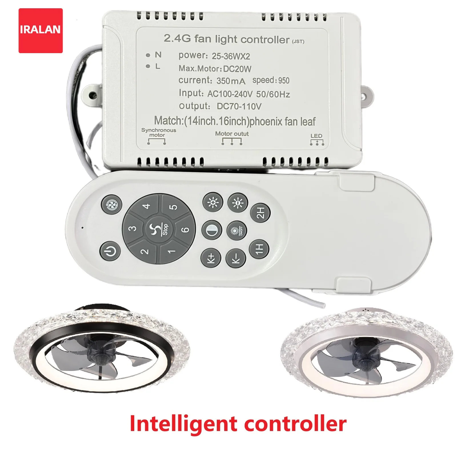 IRALAN – pilote de ventilateur à LED, AC100-240V, télécommande intelligente, éclairage à intensité variable, synchronisation à 6 vitesses, transformateur de ventilateur électrique, facile à installer