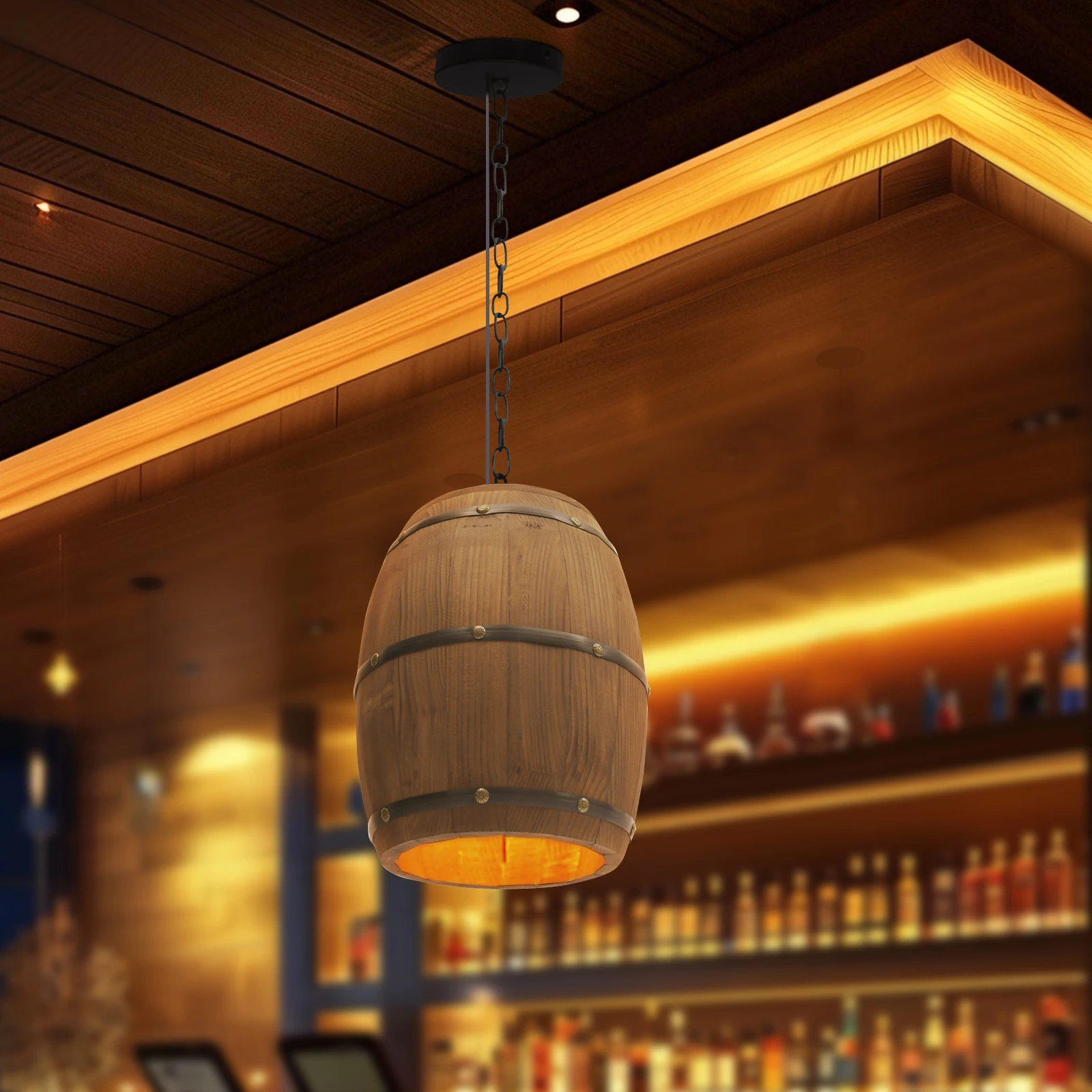 

Vintage Wine Barrel Chandelier Ceiling Lighting Pendant Lamp Living Room Chandelier Wood Household Dining Room Light E26