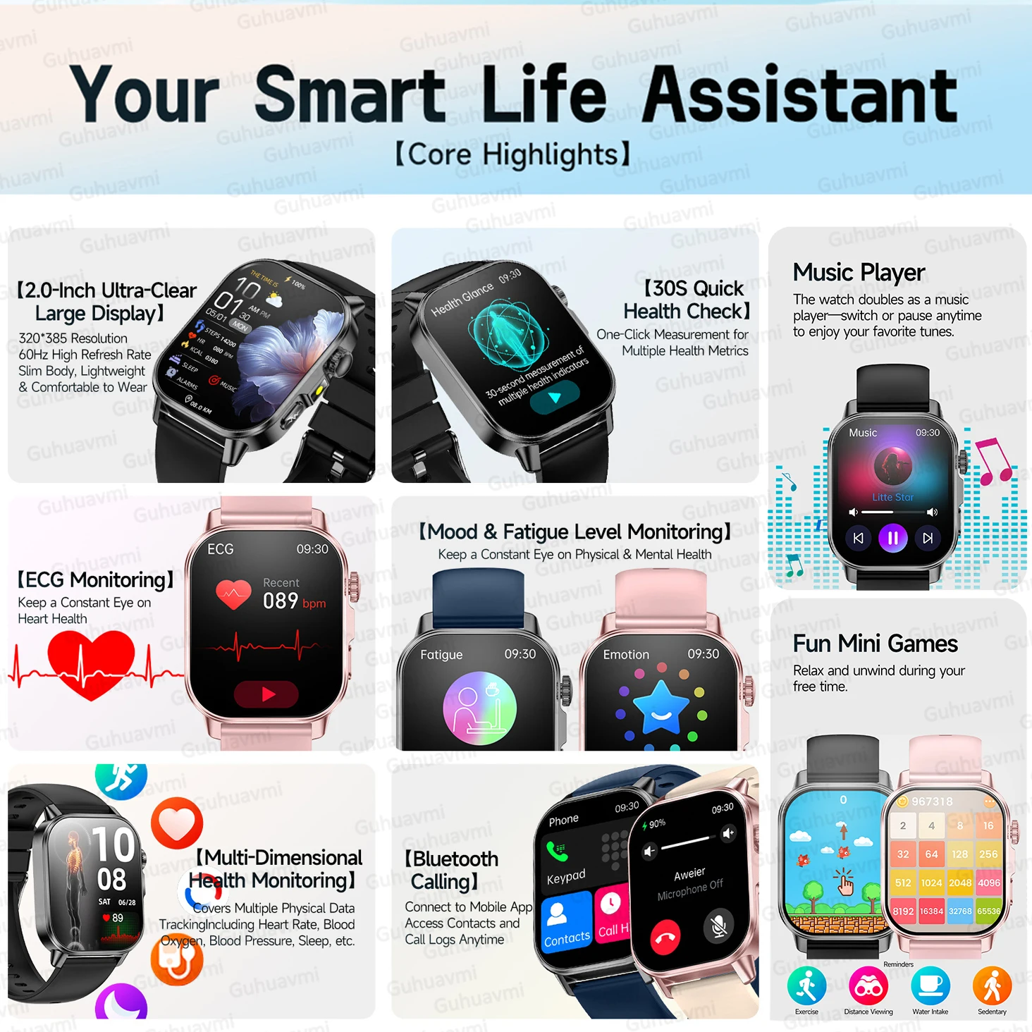 جديد التمريض الصف ساعة ذكية الرجال دقيقة ECG + PPG حمض اليوريك الدهون في الدم 2.0 بوصة HD AMOLED شاشة دعوة الرياضة المقتفي ساعة ذكية #2