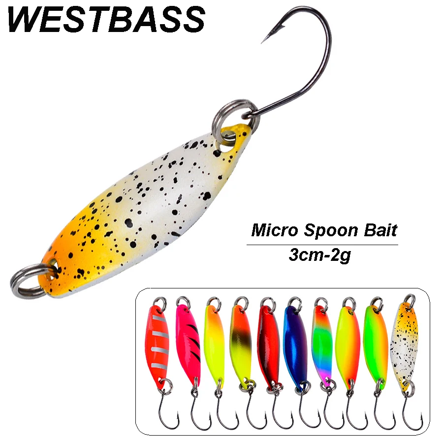 WESTBASS 1PX Metal Spoon Bait 3cm-2g Trolling Fishing Lure Micro Spinner leurre Hard Sequin Wobbler duro cebo Jigs Rainbow Isca