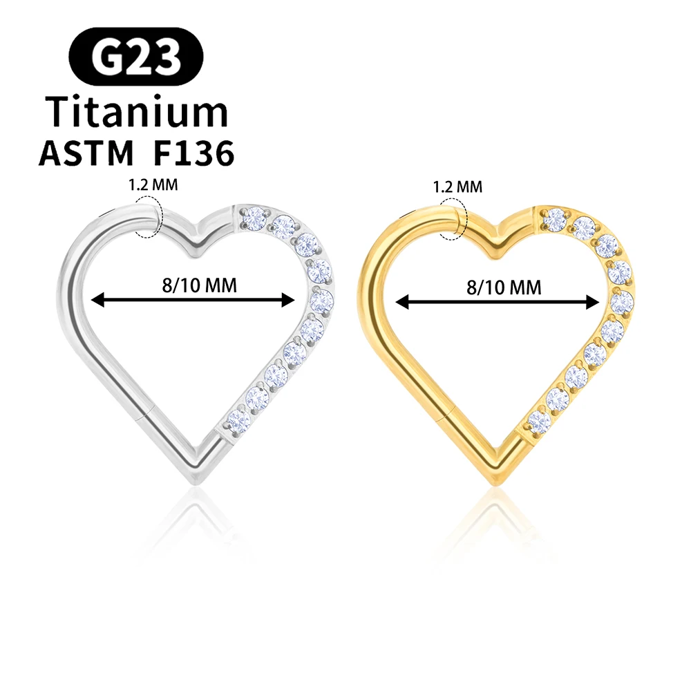 G23 Titan Runde Hoop D Form Nasenring Daith Herz Ohrring 16G CZ Scharniersegment Ohr Tragus Knorpel Helix Piercing Schmuck – Detail 2