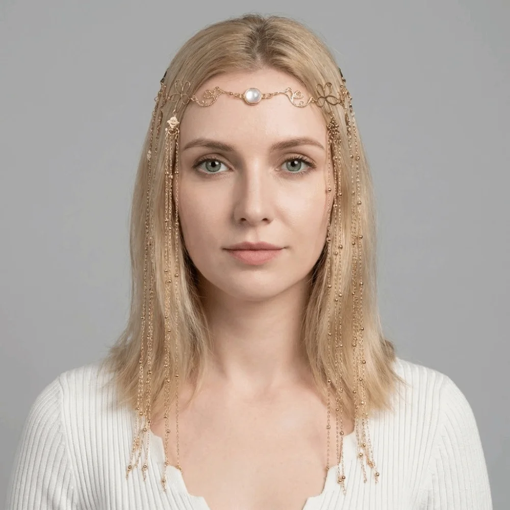 Shiny Rhinestone Head Chain Golden Long Tassel Chinese Style Headpiece Handmade Sparkling Forehead Chain Traditional Events