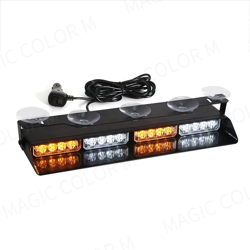 16 LED Car Strobe Warning Light Assembly Front Windshield Emergency Lamp Yellow White Red Blue For Vehicles Trucks Waterproof