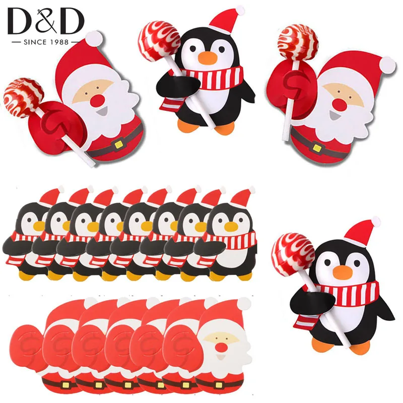 

50Pcs/Set Cute Santa Claus Lollipop Paper Cards Christmas Penguin DIY Candy Package Wrapping Kids Gifts New Year Party Decor