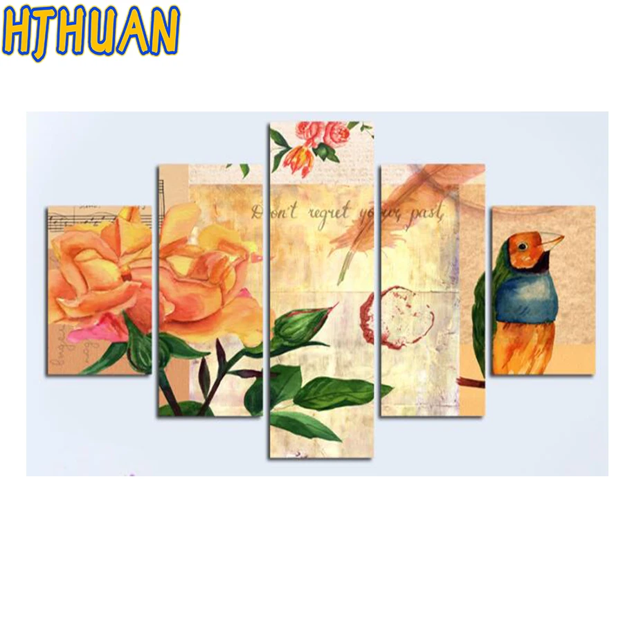 

Full Square Round Drill Diamond Painting, Animal Embroidery, Flower and Bird, Cross Stitch, Rhinestone Mosaic, Decor Gift, 5PCs