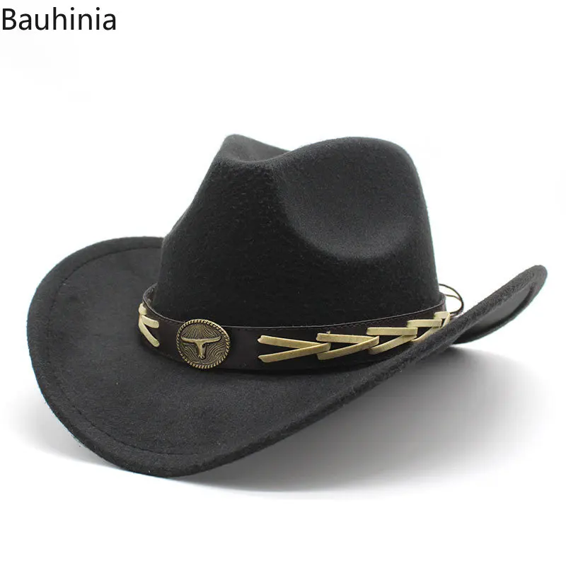 

Bauhinia Ethnic Style Western Cowboy Hat For Men Bull Shaped Decor Fedora Hats Vintage Church Caps