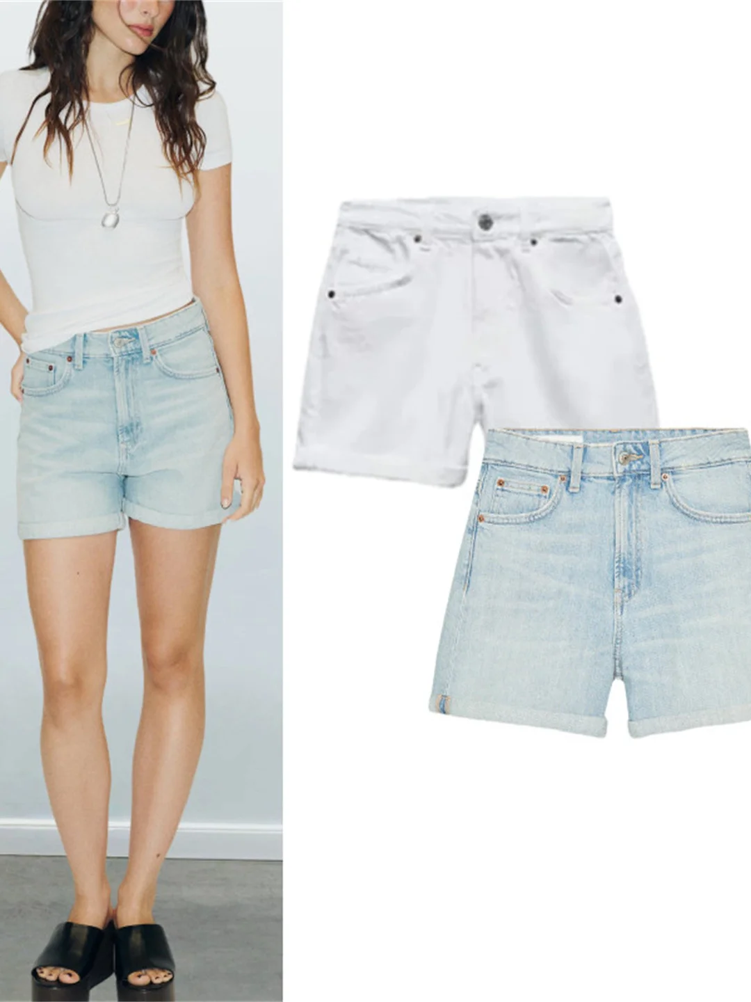 

Джинсовые орты с высокой талией, женские повседневные универсальные утягивающие брюки на молнии в американском стиле, прямые брюки, микроэластичные на все сезоны