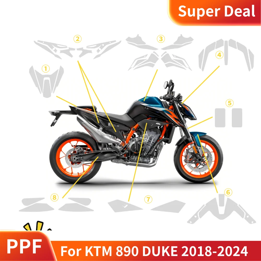 

For KTM 890 Duke 2023 2024 PPF Kit TPU Protective Film Full Body High Gloss Paint Protection Anti Scratch Motorcycle Accessory