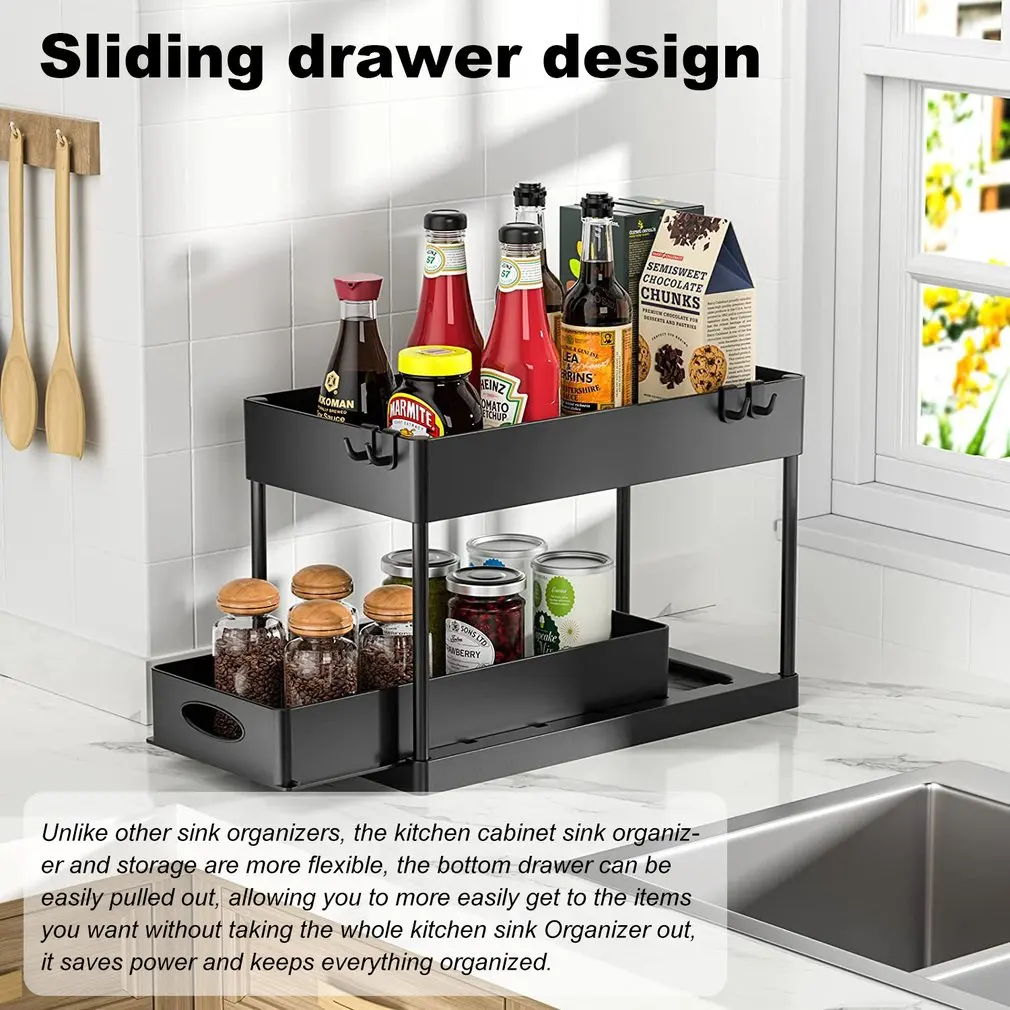 

Superior Storage Box Rack Under Sink Multipurpose 1Tier Pull-out Kitchen Cabinets Home Bathroom Holder Racks With Sliding Drawer