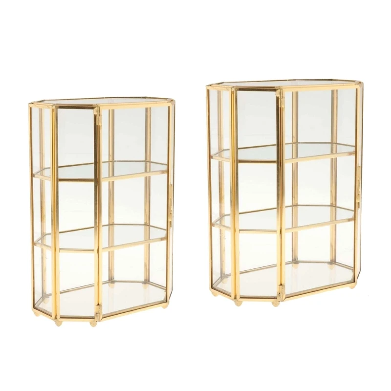 

Golden Glass Jewelry Organizers Display Case Home Accessory for Rings Necklaces and Trinkets Portable for Gifts