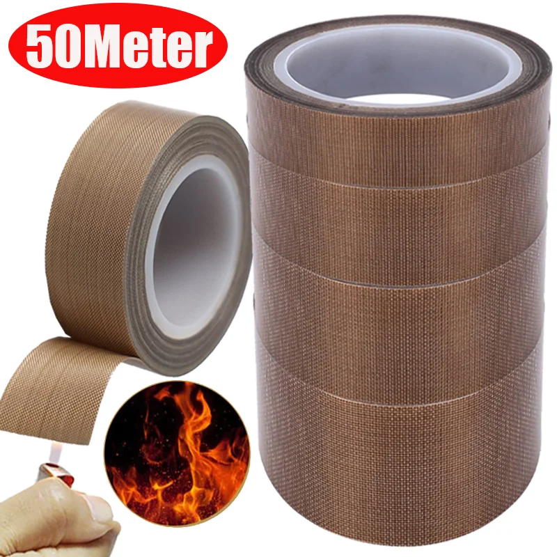 10/50M Heat-resistant Teflon Fabric Tapes Insulation PTFE Coated Fiberglass Adhesive Tape for Vacuum Sealer Machine Soldering