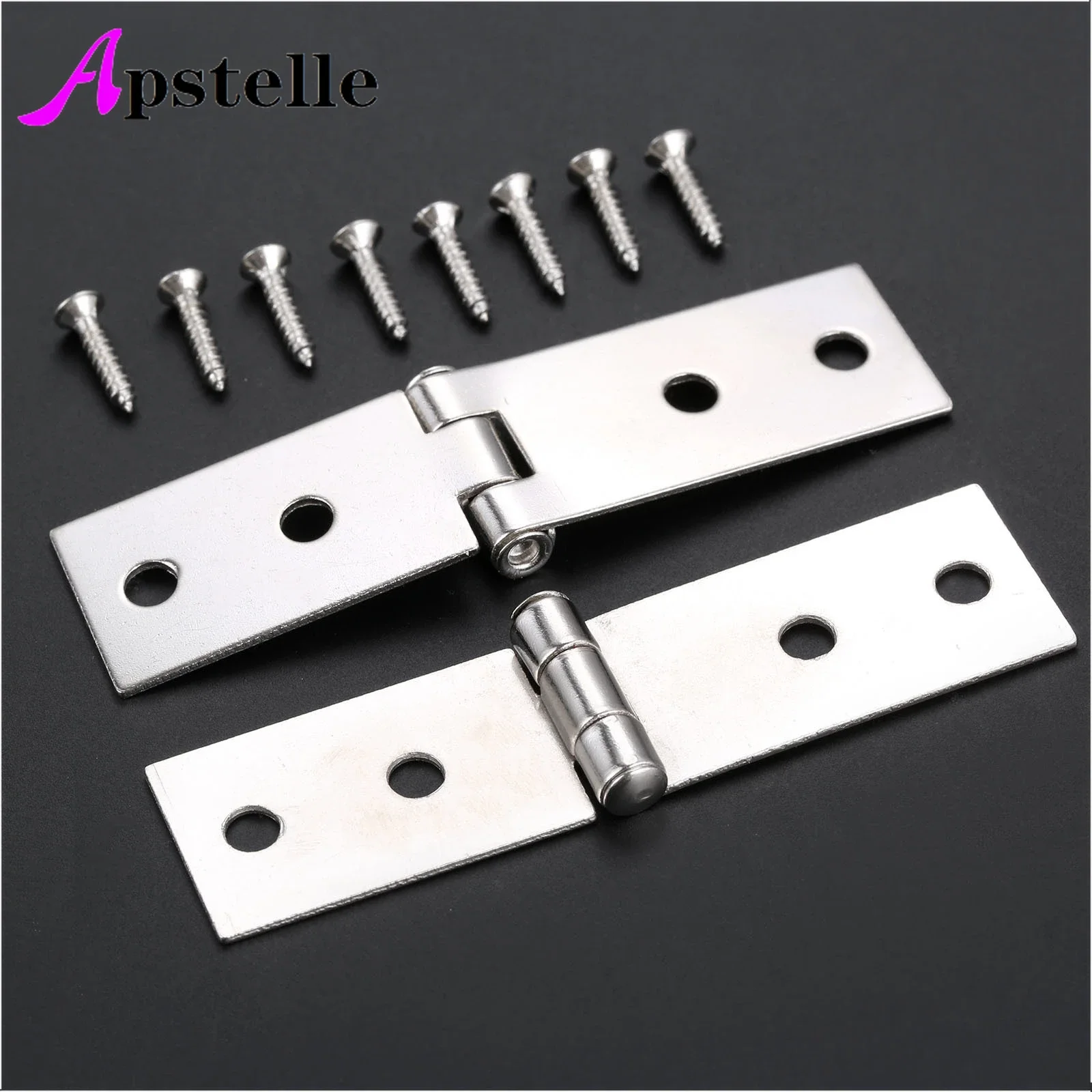 Apstelle 2Pcs Cabinet Door Luggage Hinges 4 Holes Jewelry Wood Boxes Hinges Furniture Decoration with Screws 74*20mm Sliver