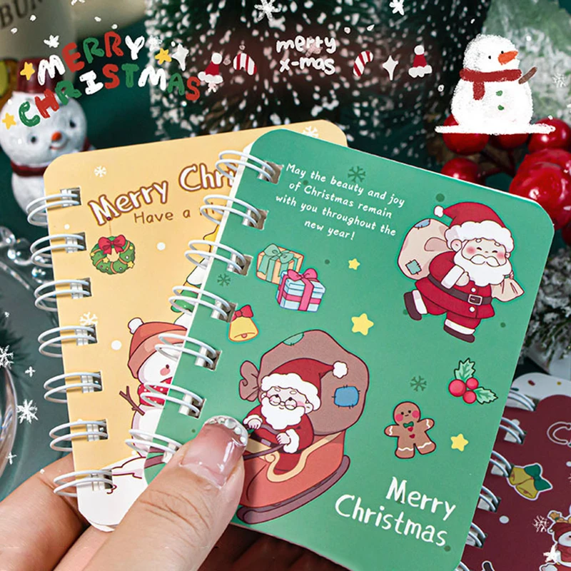Cartoon Cute Christmas Coil Notebook Student Diary Handbook Notepad Flip Coil Notebook Portable Pocket Notebook Christmas Gifts
