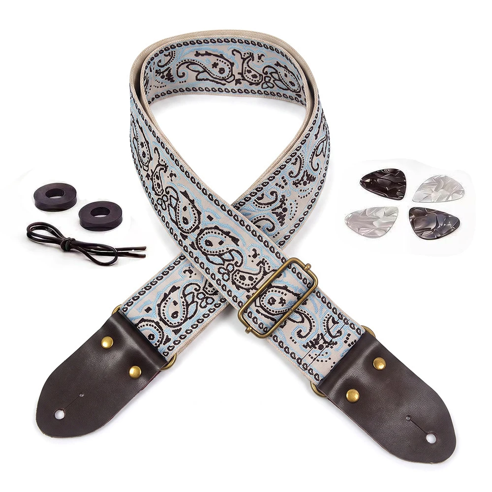 Adjustable Guitar Straps Embroidered Print Guitar Strap Thicken Guitar Strap For Folk Electric Guitar Bass Ukulele Guitar Straps