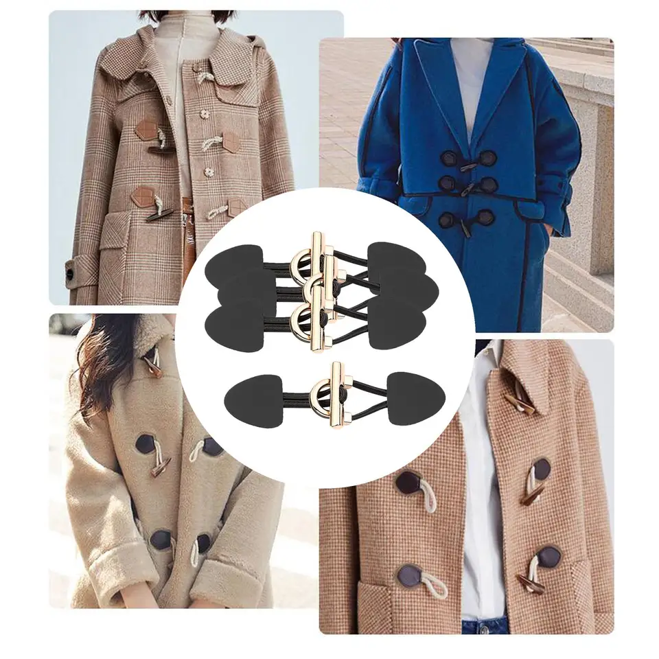 8Pcs Duffle Coat Jacket Buttons Fasteners Horn Toggle for Overcoat