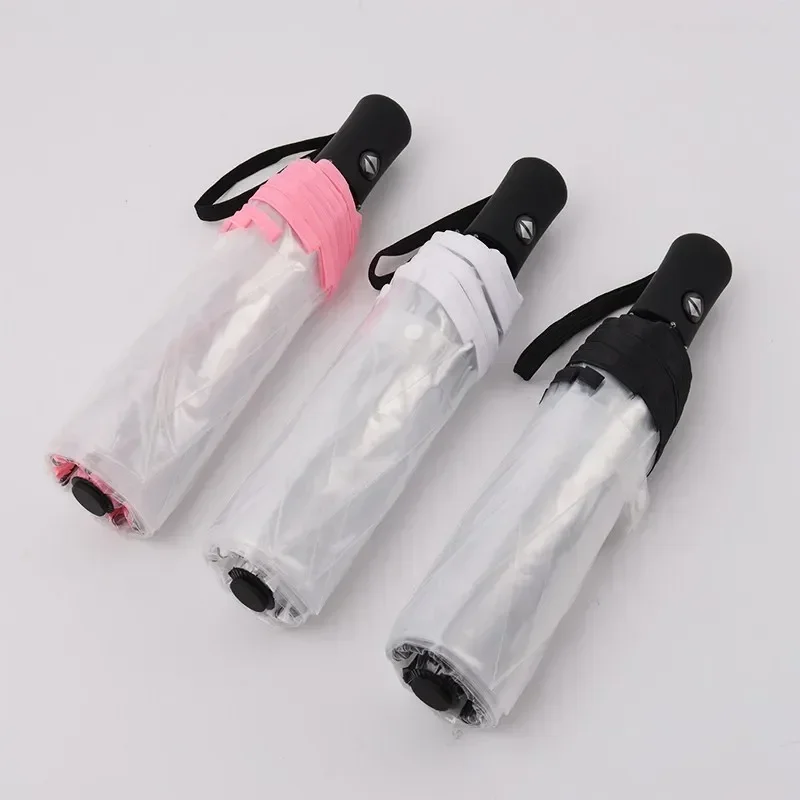 Transparent Automatic Rain Umbrella Windproof Auto Folding Black Umbrella Men Women Outdoor Travel Business Foldable Car Parasol