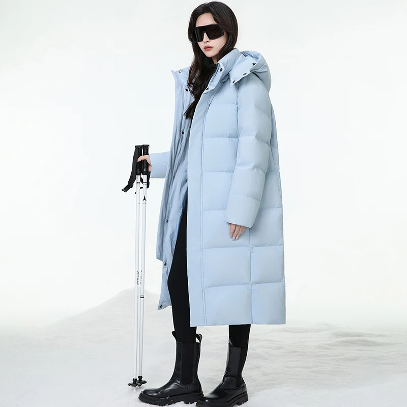 سترة نسائية طويلة بقلنسوة 95% بطة بيضاء أسفل يندبروف ملابس خارجية دافئة شتوية سميكة فضفاضة معطف منتفخ للترفيه #5