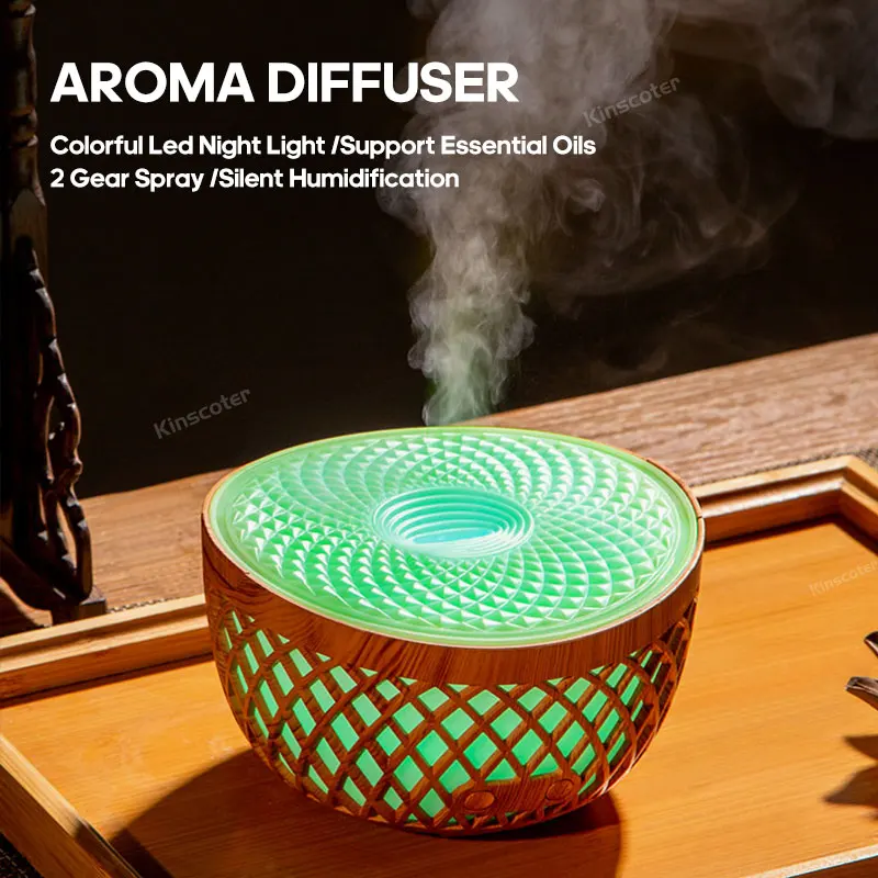 

KINSCOTER 320ml Aroma Diffuser Essential Oil Air Humidifier Ultrasonic Cool Mist Maker Fogger LED Colorful Night Light Difusor