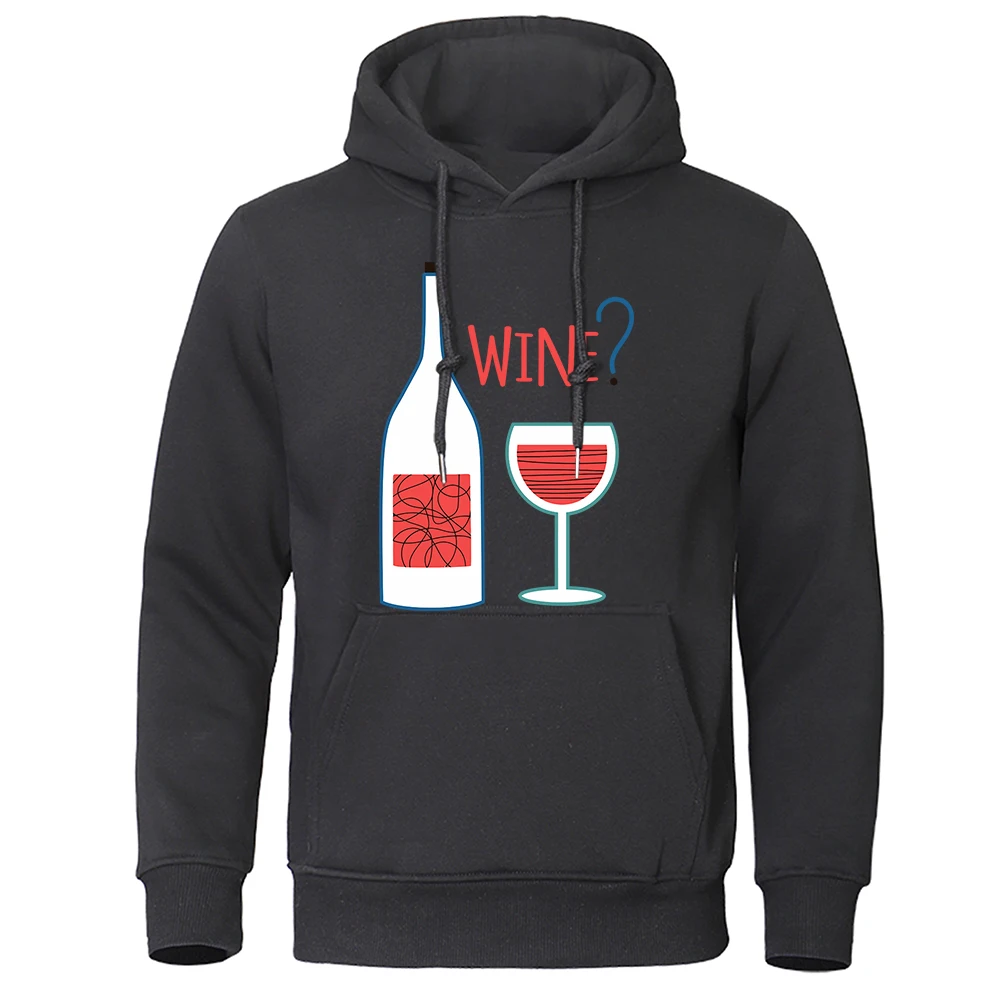 Bottles And Glasses Is This Wine ? Print Hoodies Men'S Harajuku Graphic Sweatshirt Vintage Loose Top Casual Hat Rope Hoodie Mens