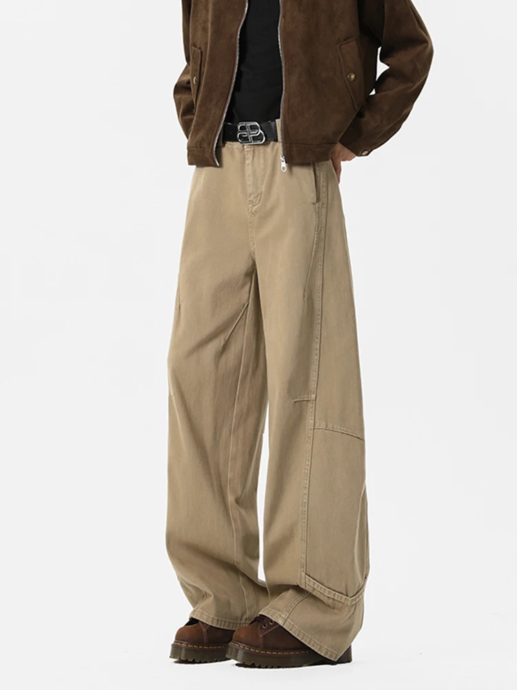 

American Retro Deconstructed Patchwork Wide Leg Pants Men Spring Autumn Loose Drapey Trousers Trendy Brand Floor-Length Long ...