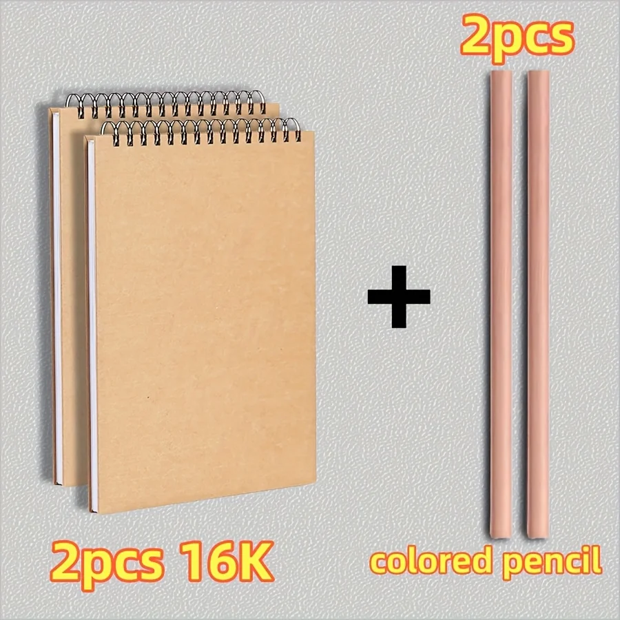 A4/16K/A5/A6 Zwei Skizzenbücher + Zwei Buntstifte, Hochwertige Spiralbindung, je 30 Blatt, Perfekt für Zeichensets, Schreib- und Künstlerbedarf – Detail 10