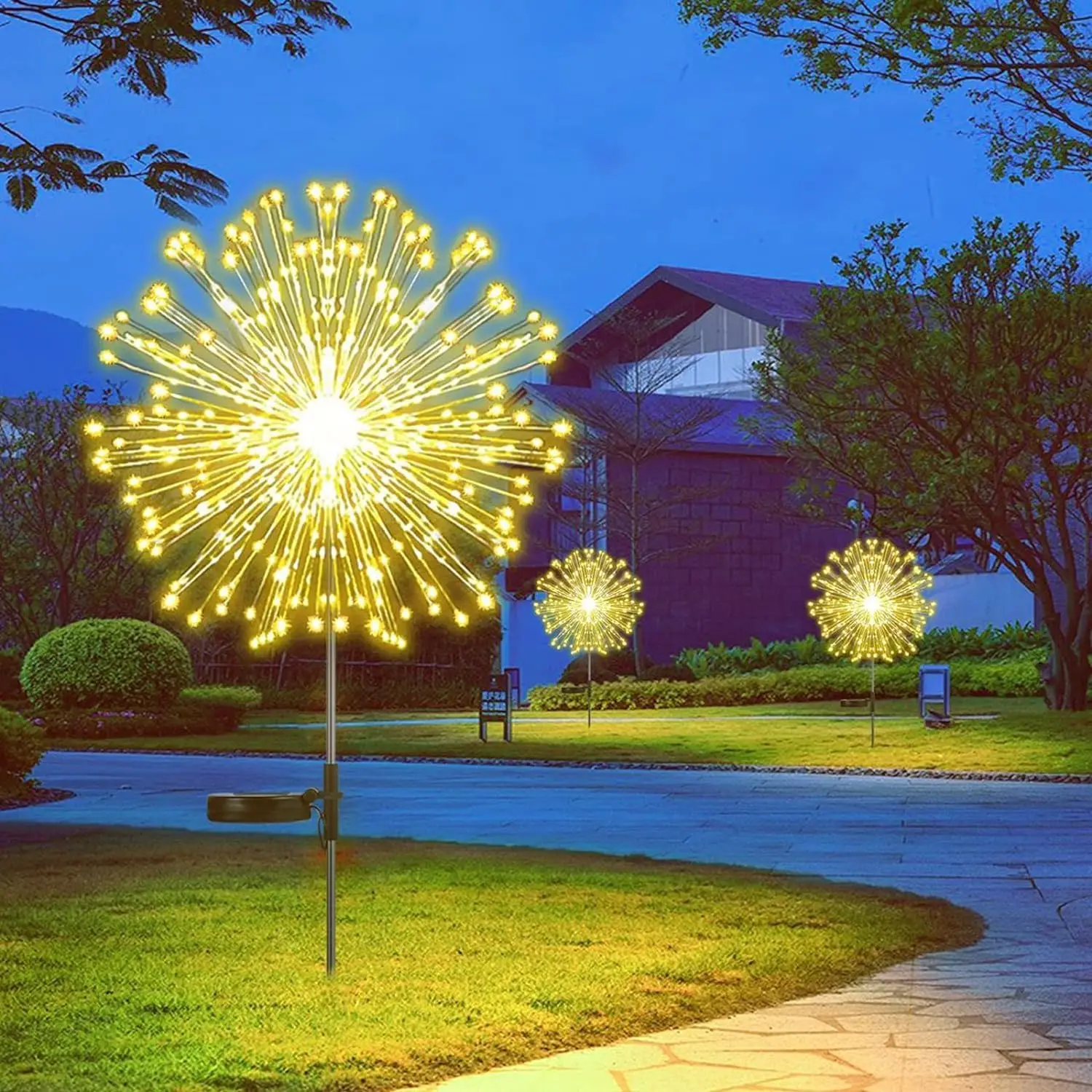 Luci solari da giardino luci per fuochi d'artificio all'aperto impermeabile globo di erba decorazione della lampada del dente di leone per il cortile del percorso del paesaggio del prato inglese