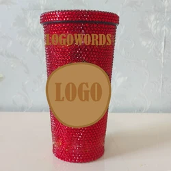 Luxury Rhinestone-Studded Stainless Steel Straw Cup Sparkling 500ml Thermos Glass Rhinestones Water Bottle Fashion Coffee Mug