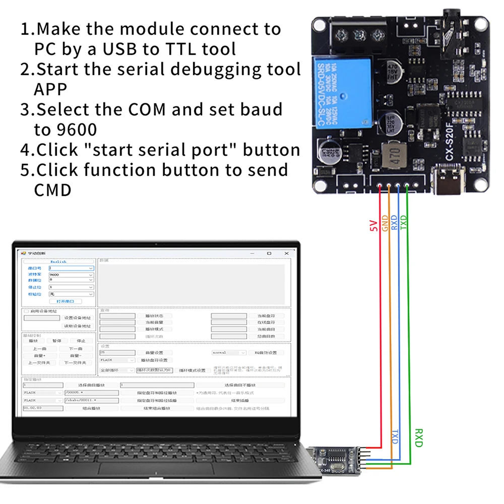 DC6-35V Voice Module With 20W Class D Amplifier MP3 WAV Decoding UART Serial Port Control Custom Audio For Industrial Automation