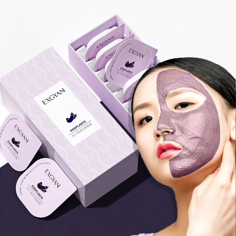 

8pc Eggplant Mud Face Mask Cleansing Whitening Moisturizing Oil-Control Anti-Aging Turmeric Green Tea Clay Mask Facial Skin Care