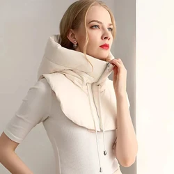 2023 New Winter Cotton Thickened Hooded Jacket Women Male Bracket Mock Collar Zipper Cape Beanies Casual Scarf Wind and Snow Cap