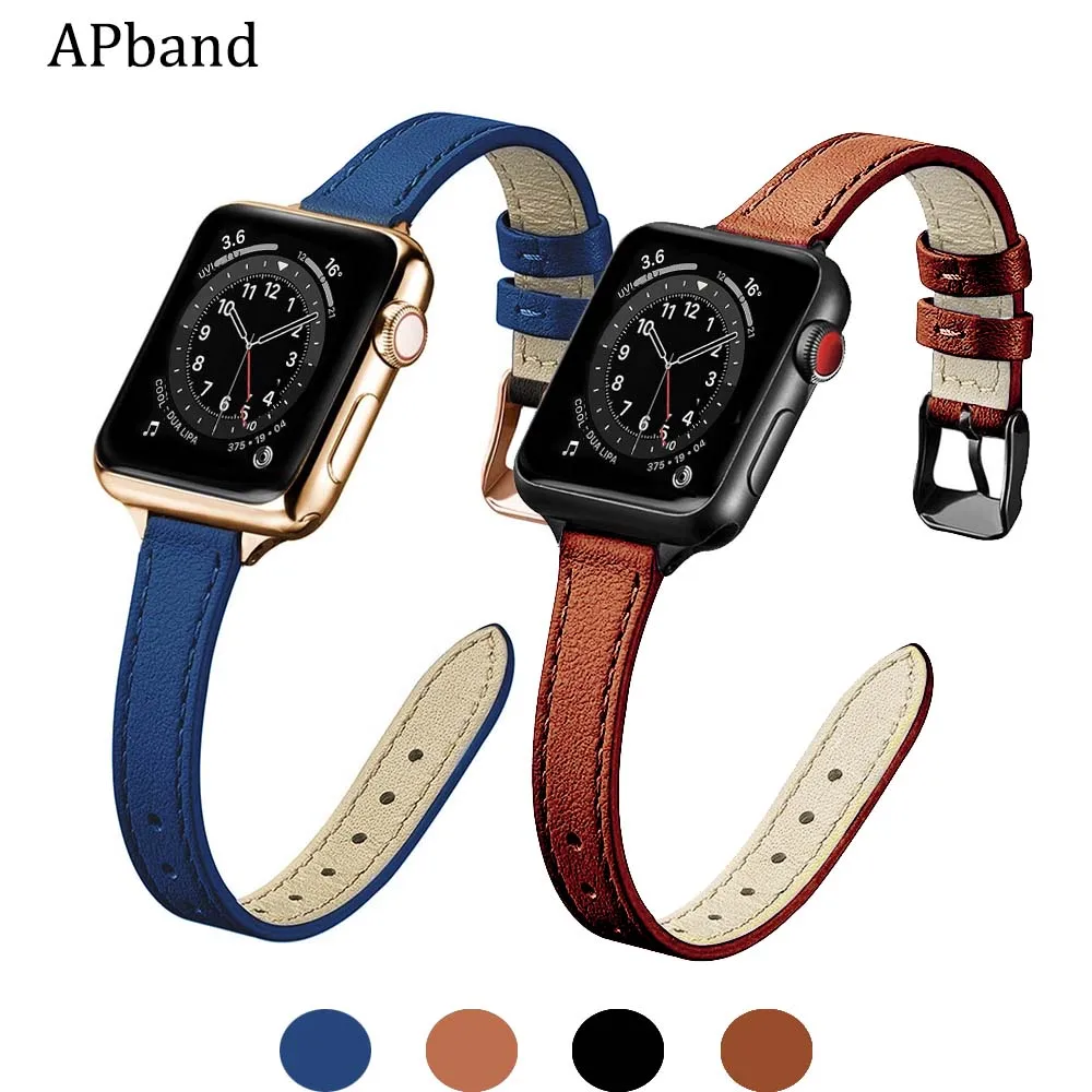 Slim Leather Strap for Apple watch band 49mm 44/45/42/40/41/38mm Soft Wrsit Belt bracelet for iWatch series 3 SE 5 4 6 7 8 ultra