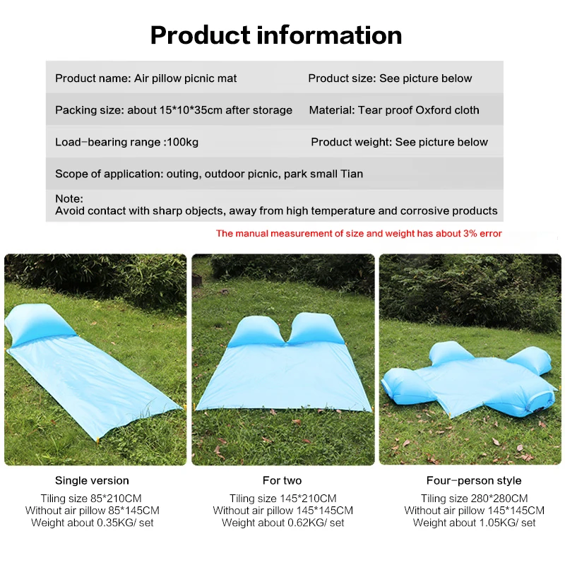 Outdoor portable sofa quick inflatable with pillow waterproof mat lazy bag beach sofa multi-use