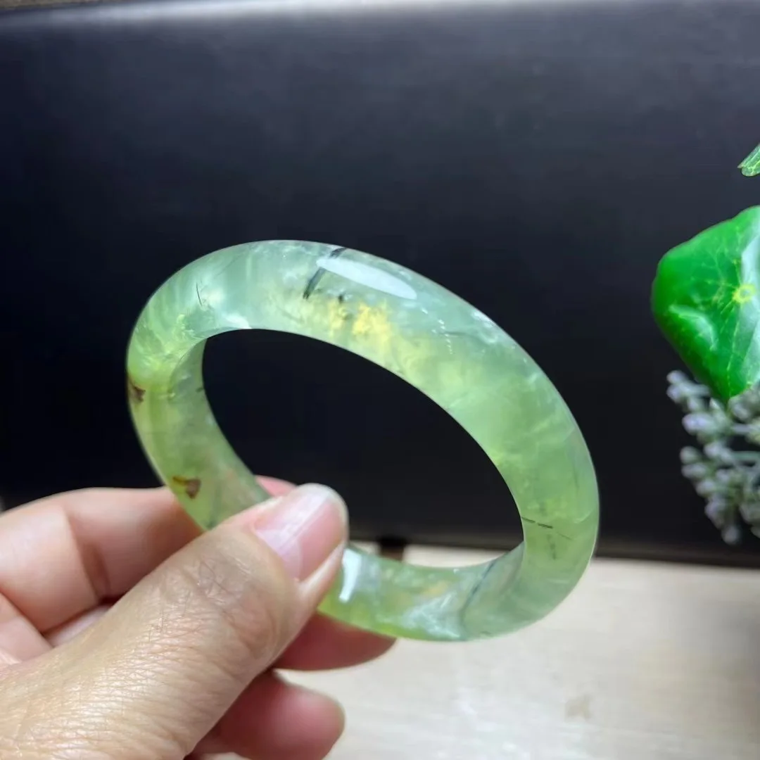 1 Pc Fengbaowu Natural Prehnite Bracelet Bangle Crystal Reiki Healing Stone Fashion Jewelry Gift For Women Men