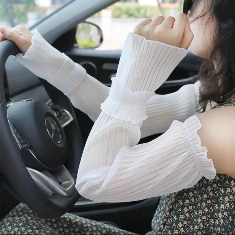 

Women Long Fingerless Gloves Summer Sun Protection Sleeves Thin Lace Mesh Arm Sleeve Sunscreen Breathable Car Driving Mittens