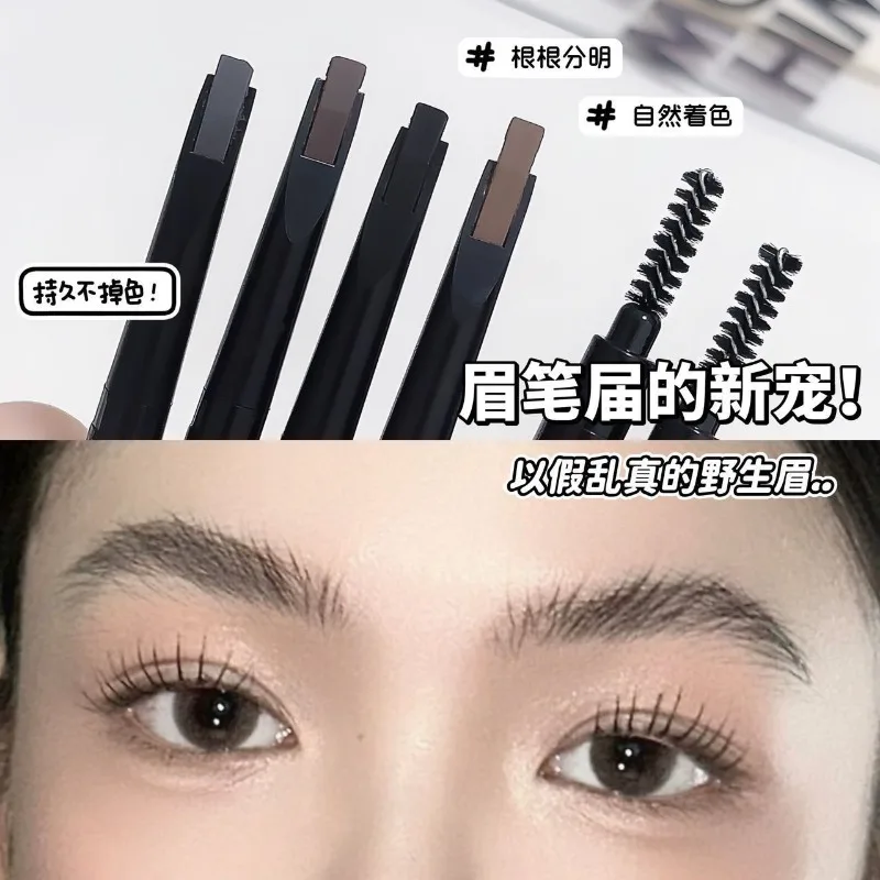 Matita cosmetica per sopracciglia naturale a doppia testa a 4 colori 2 in 1 Penna per sopracciglia facile da usare a lunga durata impermeabile con pennello per sopracciglia