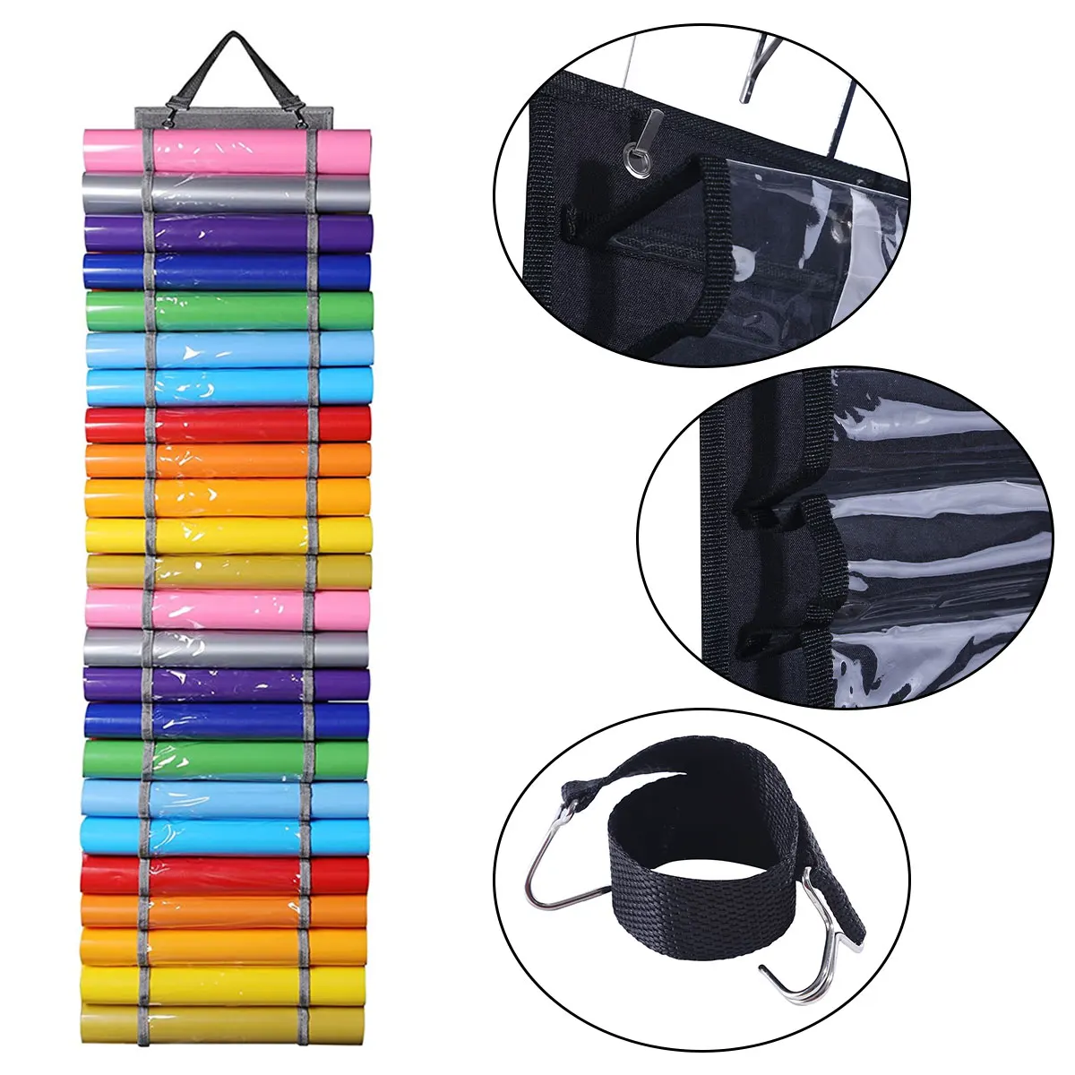 Vinyl Roll Holder 24 Compartments Craft Vinyl Organizer Storage Rack Wall Mount Craft Room Vinyl Organizer Hanging Pocket Bag