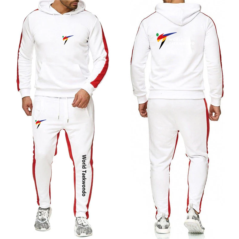 2024 WTF World Taekwondo Federation Men's New Solid Color Sweatshirt Set Casual Long-sleeved Hoodies + Pants Two Piece Suit