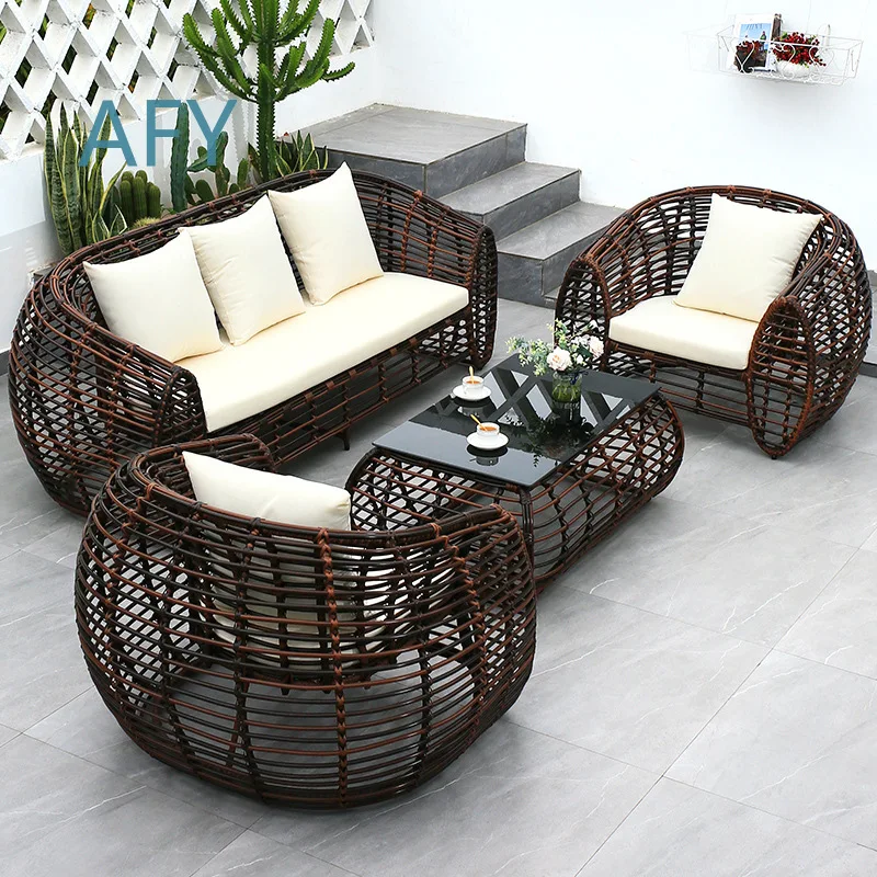 Outdoor Sofa Set for Villa Patio Garden Balcony Lounge Modern Minimalist Rattan Furniture with Coffee Table for Living Room