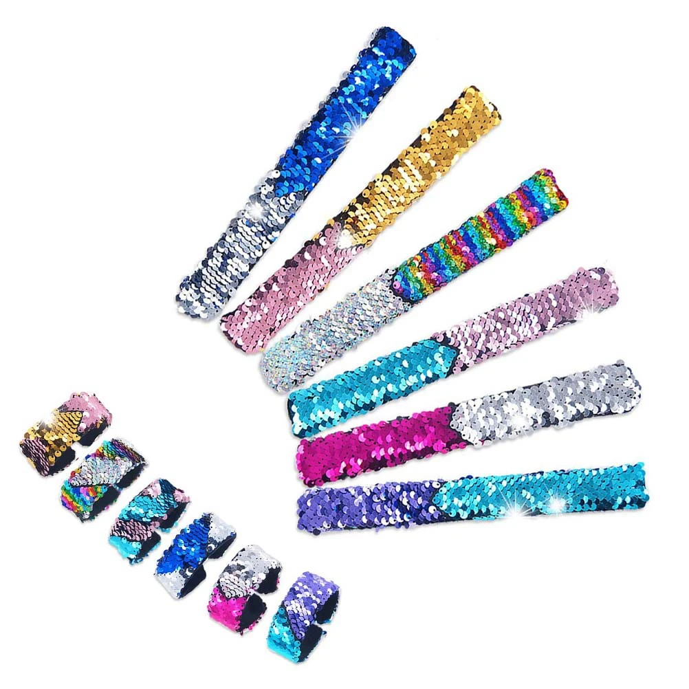 

12 Pcs Kids Gifts Sequin Bracelet Slap Wrist Strap Papa Circle Kids' Party Favors Child