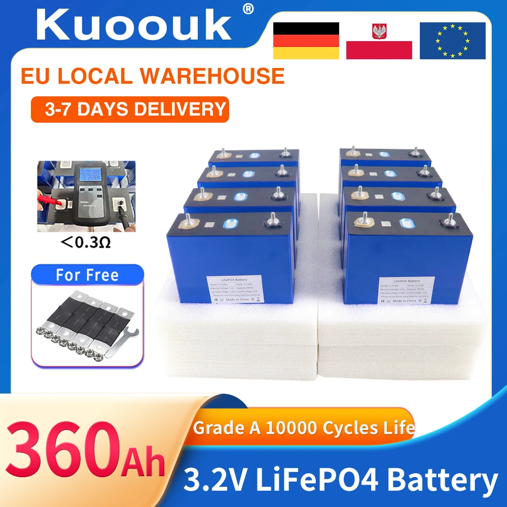 Hochleistungs-Lifepo4-Lithium-Eisenphosphat-Batterie 12V 350Ah 3.2V 360Ah für 12V 24V 36V 48V wiederaufladbare Zellen, Solar-Boote