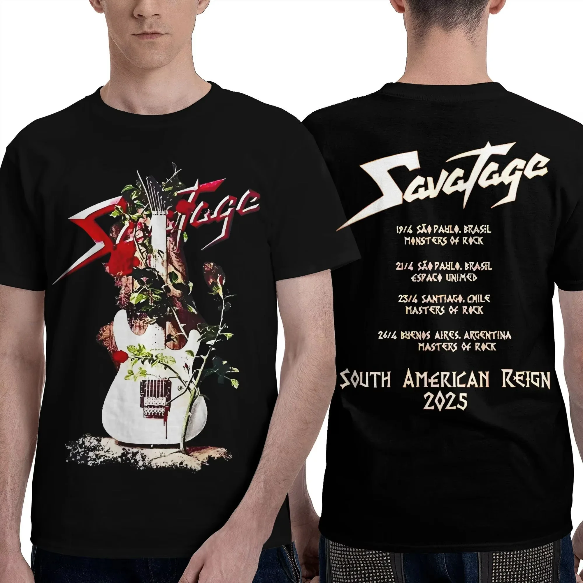 Camiseta Savatage South America 2026 Tour para Casal, Camisetas Engraçadas Y2K de Praia, Roupas Estampadas Tamanhos Grandes, Tops Masculinos e Femininos