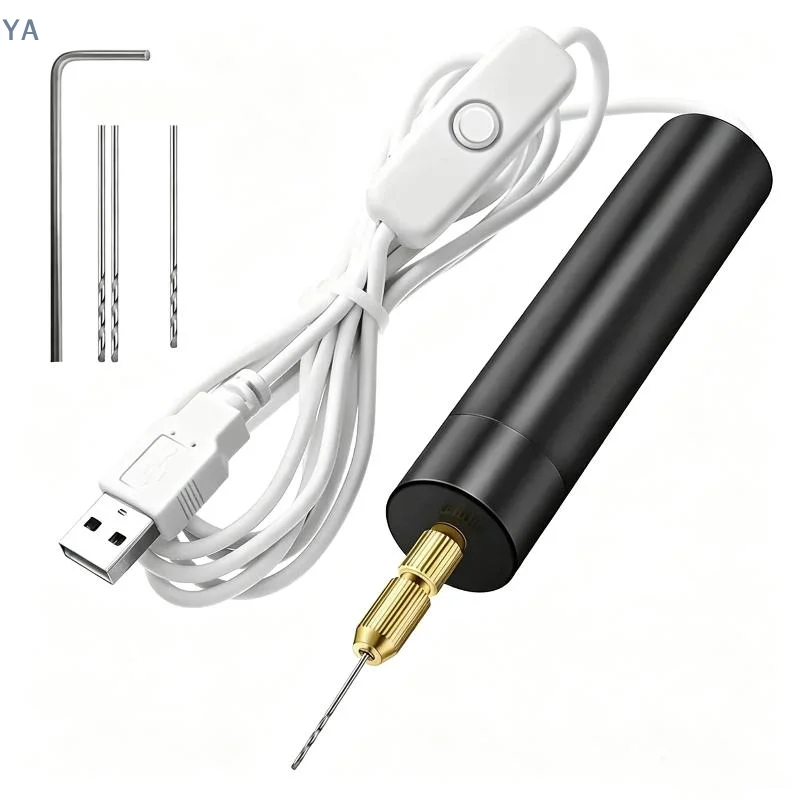 【SA】【SA】USB Powered Mini Portable Electric Drill With 3 Drill Bits Stable Performance For DIY Craft Jewelry Resin Drilling
