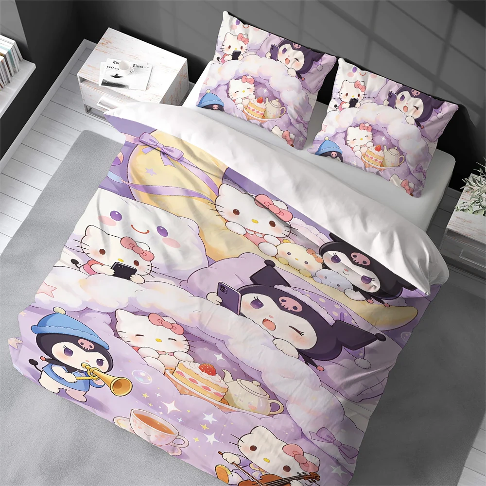 

Комплект постельного белья Kawaii S-Sanrio Friends: пододеяльник, 3 предмета, мягкий хлопок, для дома и общежития, подарок для студентов