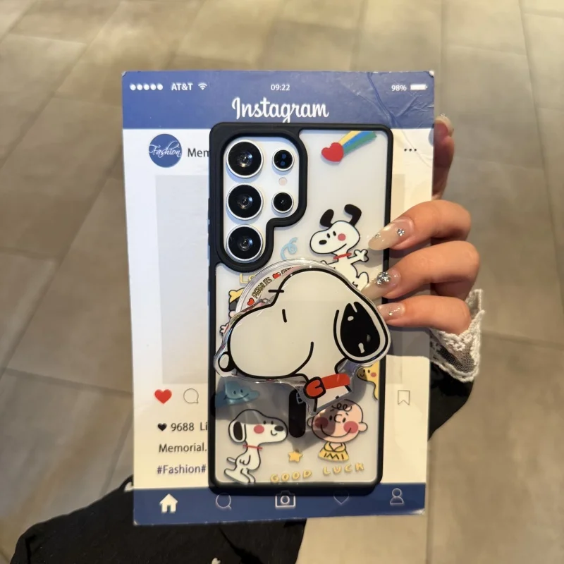 Funda de carga inalámbrica Magsafe con dibujos animados de corazón de amor en 3D para Samsung S22 S23 S24 S25 Ultra Plus, soporte magnético de Snoopy