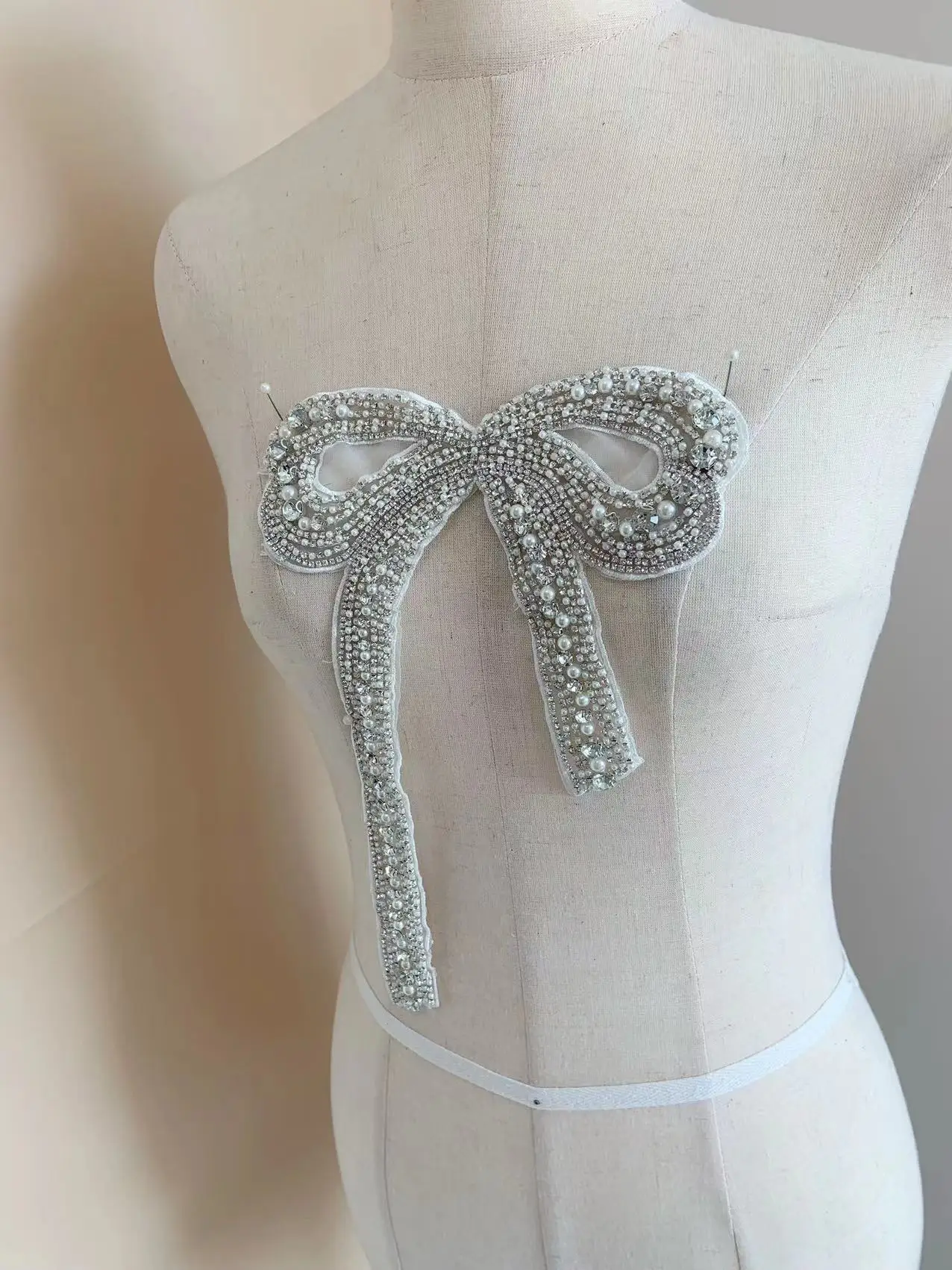 1 Piece Bowknot Flower Rhinestone Applique Beaded Patch for Haute Couture,Dance Costume,Bridal Sash,Shoulder Decor