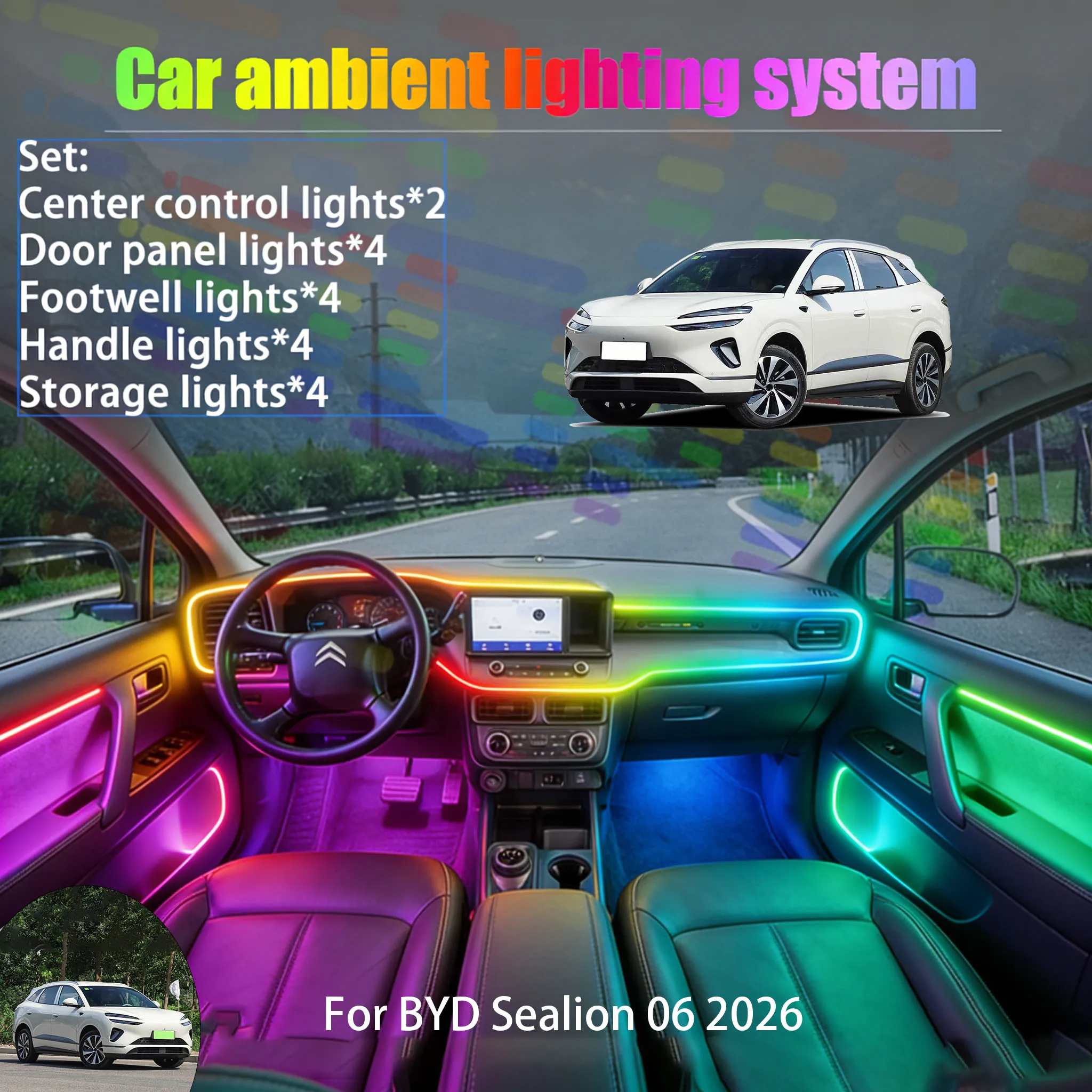 

Для BYD Sealion 06 2026: Комплект светодиодной подсветки салона и багажника 2/18 в 1, USB RGB, аксессуары для создания атмосферы в автомобиле