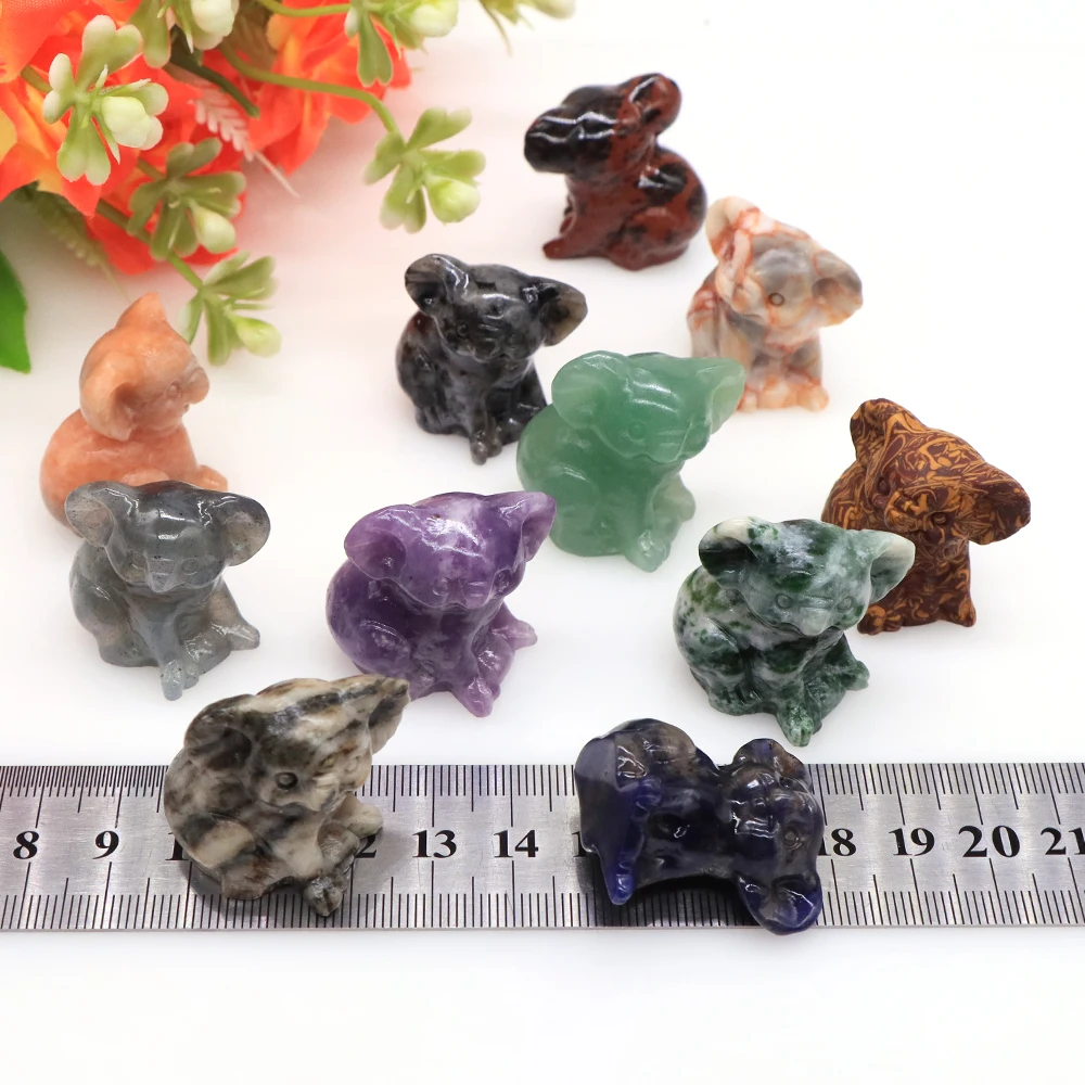 30MM Stone Carved Koal Figurines Natural Crystal Healing Opalite Quartz Aventurine Crafts Collect Ornaments Home Decor Gift