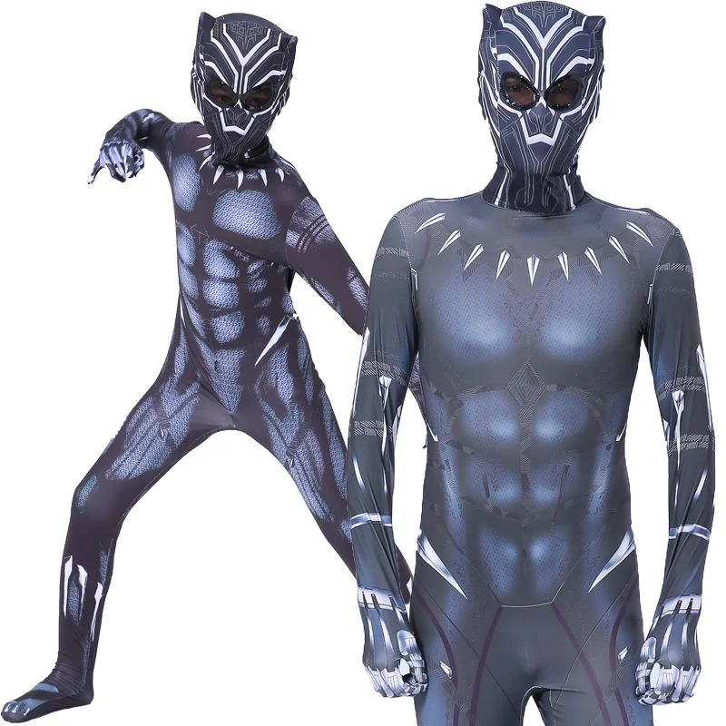 New Halloween Anime Superhero Black Panther Attacked Mask Adult Kids Jumpsuits Purim Dionysia Cosplay Party Bodysuits Bracelets