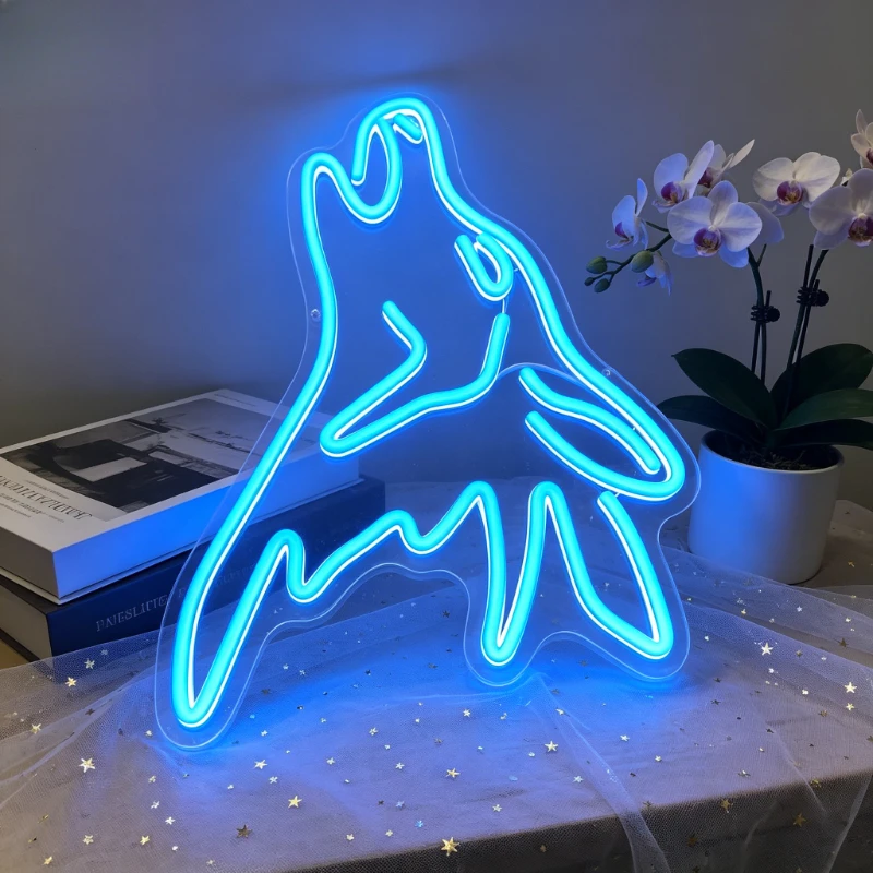 ブルーウルフledネオンサイン-寝室の家の装飾-ロマンチックなパーティー照明-星空をテーマにした居心地の良いワイルドな雰囲気を作り出す-ユニークなギフト